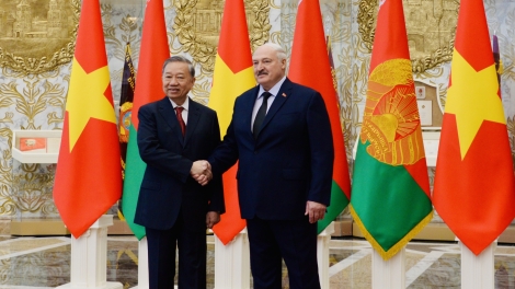 Lễ đón chính thức Tổng Bí thư Tô Lâm thăm cấp nhà nước Belarus
