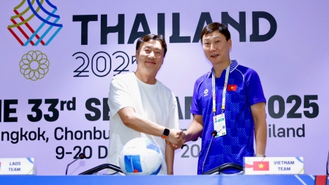 Họp báo trước trận mở màn môn bóng đá nam SEA Games 33 giữa U22 Việt Nam -  U22 Lào