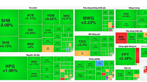 Sắc xanh phủ rộng, VN-Index hồi phục hơn 20 điểm 