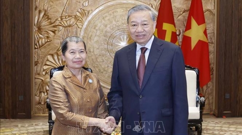 Tổng Bí thư Tô Lâm tiếp bà Men Sam An, Phó Chủ tịch CPP