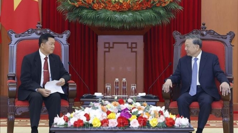 Tổng Bí thư Tô Lâm tiếp Bộ trưởng Bộ Công an Lào