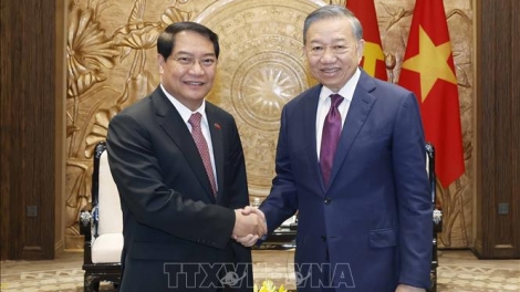 Tổng Bí thư, Chủ tịch nước Tô Lâm tiếp Bí thư Thành ủy, Chủ tịch Hội đồng nhân dân Thủ đô Viêng Chăn