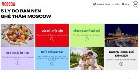  Thành phố Moscow ra mắt cổng thông tin du lịch tiếng Việt, thu hút du khách Việt Nam
