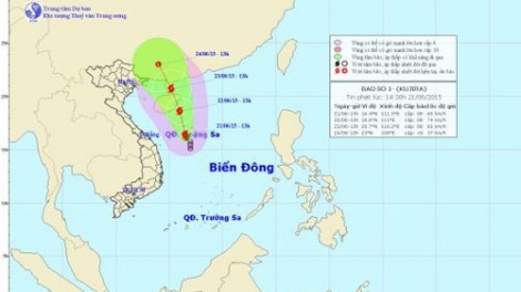 Tin về cơn bão số 1 có tên quốc tế là Ku-ji-ra lúc 18h00 ngày 21/6/2015
