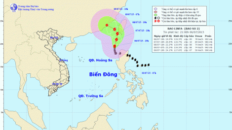 Tin về cơn bão số 2 lúc 22h00 ngày 06/7/2015