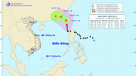 Tin về cơn bão số 2 lúc 12h00 ngày 07/7/2015