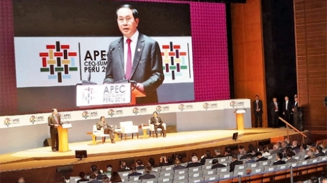 Chủ tịch nước Trần Đại Quang khẳng định, đăng cai Năm APEC 2017 là trọng tâm đối ngoại của Việt Nam đến năm 2020, thể hiện mong muốn đóng góp tích cực vào tiến trình APEC, góp phần đưa châu Á – Thái Bình Dương ngày càng phát triển, thịnh vượng (Thời sự trưa 21/11/2016)