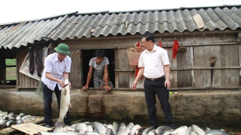 Huyện Thạch Thành, tỉnh Thanh Hóa bàn hướng hỗ trợ cho người nuôi cá lồng bè trên sông Bưởi. (11/5/2016)