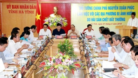 Thủ tướng Nguyễn Xuân Phúc chủ trì buổi làm việc tại Hà Tĩnh với lãnh đạo các địa phương bị ảnh hưởng do hải sản chết bất thường. (Thời sự chiều 01/5/2016)