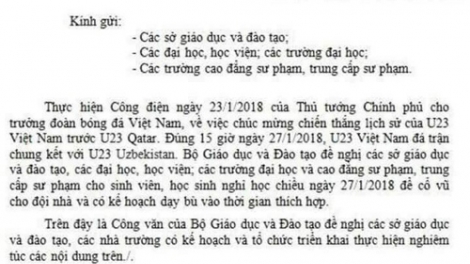 Bộ Giáo dục và Đào tạo cảnh báo về công văn giả mạo lan truyền trên mạng xã hội về việc cho học sinh nghỉ học để cổ vũ bóng đá (Thời sự chiều 25/1/2018)