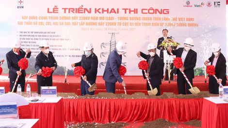 Chính thức thi công Đường dây 220kV Nậm Mô (Lào) – Tương Dương (đoạn trên lãnh thổ Việt Nam) phục vụ nhập khẩu điện từ Lào