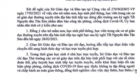 Đăk Lăk: điều tra công văn giả mạo cho học sinh nghỉ học phòng dịch Covid-19 (17/2/2021)