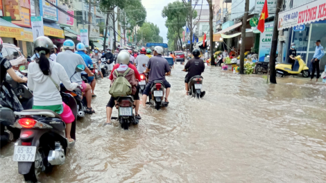 Triều cường vượt báo động 3, người dân Cần Thơ bì bõm đưa con đến trường (02/10/2023)