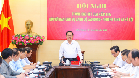 Thông báo kết quả kiểm tra đối với Ban Cán sự đảng Bộ Lao động Thương binh và Xã hội (14/11/2024)