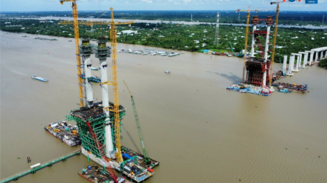 Tiền Giang- Bến Tre: Công trình cầu Rạch Miễu 2 thi công xuyên lễ 2-9 (31/8/2024)