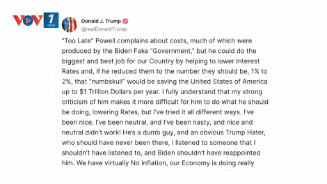 Tổng thống Trump bóng gió khả năng sa thải Chủ tịch Fed Jerome Powell