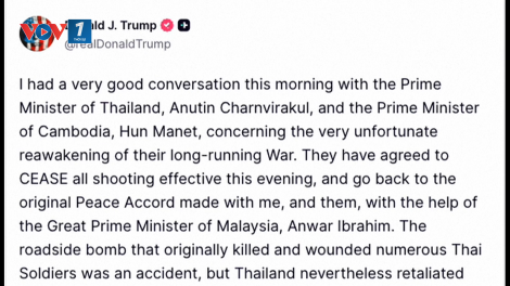 Tổng thống Trump: Thái Lan và Campuchia đã nhất trí ngừng bắn