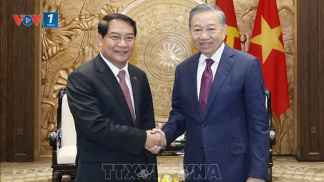 Tổng Bí thư, Chủ tịch nước Tô Lâm tiếp Bí thư Thành ủy, Chủ tịch Hội đồng nhân dân Thủ đô Viêng Chăn