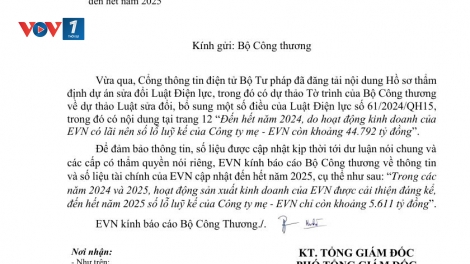 Số lỗ luỹ kế của Công ty mẹ - EVN chỉ còn khoảng 5.611 tỷ đồng chứ không phải 44.792 tỷ đồng