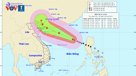 Tin bão trên biển Đông (cơn bão số 4) lúc 07h00 ngày 03/10/2015