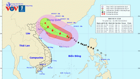 Tin về cơn bão số 4 lúc 18h00 ngày 03/10/2015
