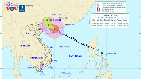 Tin bão trên biển Đông (cơn bão số 4) lúc 15h00 ngày 04/10/2015