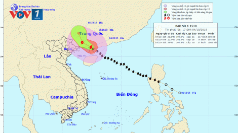 Tin bão trên biển Đông (cơn bão số 4) lúc 18h00 ngày 04/10/2015