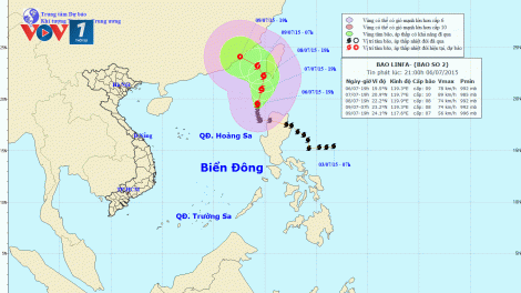 Tin về cơn bão số 2 lúc 22h00 ngày 06/7/2015