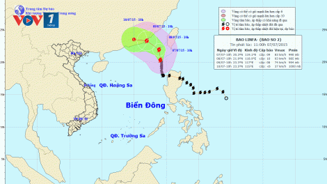 Tin về cơn bão số 2 lúc 12h00 ngày 07/7/2015