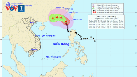 Tin về cơn bão số 2 lúc 11h00 ngày 08/7/2015