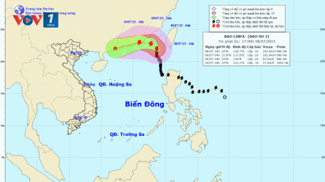 Tin về cơn bão số 2 lúc 19h00 ngày 08/7/2015