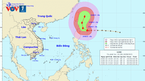 Tin về cơn bão Goni lúc 14h30 ngày 20/8/2015
