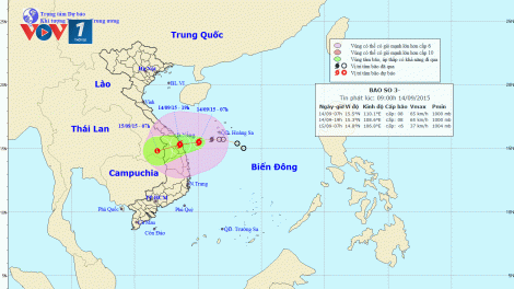 Tin bão khẩn cấp (Cơn bão số 3) lúc 10h00 ngày 14/9/2015