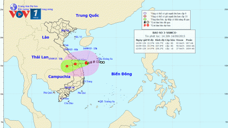 Tin về cơn bão số 3 lúc 18h00 ngày 14/9/2015