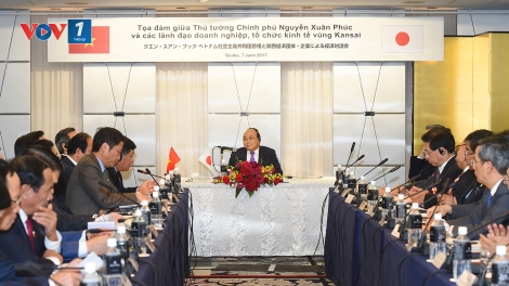 Thủ tướng Nguyễn Xuân Phúc kêu gọi các doanh nghiệp vùng Kansai, thành viên của Tổ chức kinh tế vùng Kansai đầu tư mạnh mẽ hơn vào Việt Nam. (Thời sự đêm 07/6/2017)