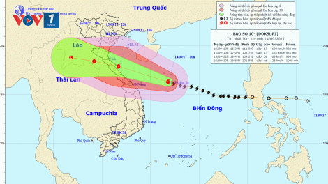 Tin bão khẩn cấp, cơn bão số 10 (12h00 ngày 14/9/2017)
