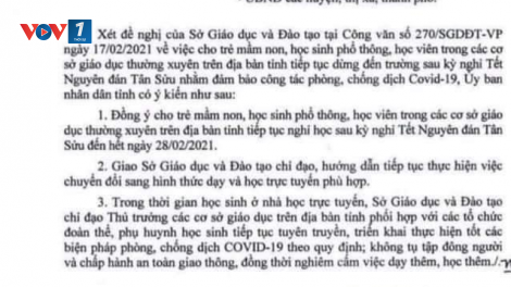 Đăk Lăk: điều tra công văn giả mạo cho học sinh nghỉ học phòng dịch Covid-19 (17/2/2021)