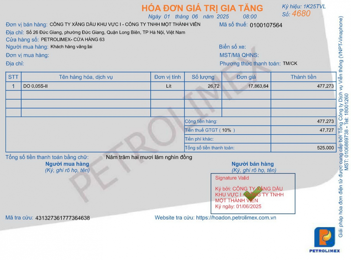 Việc phát hành hóa đơn điện tử bán xăng dầu cho khách hàng tuân thủ quy định của Nghị định 70/2025/NĐ-CP thể hiện quan điểm nhất quán của Petrolimex “xây dựng một hệ thống quản trị kinh doanh minh bạch, công khai, tuân thủ pháp luật và bảo vệ quyền lợi khách hàng”.
