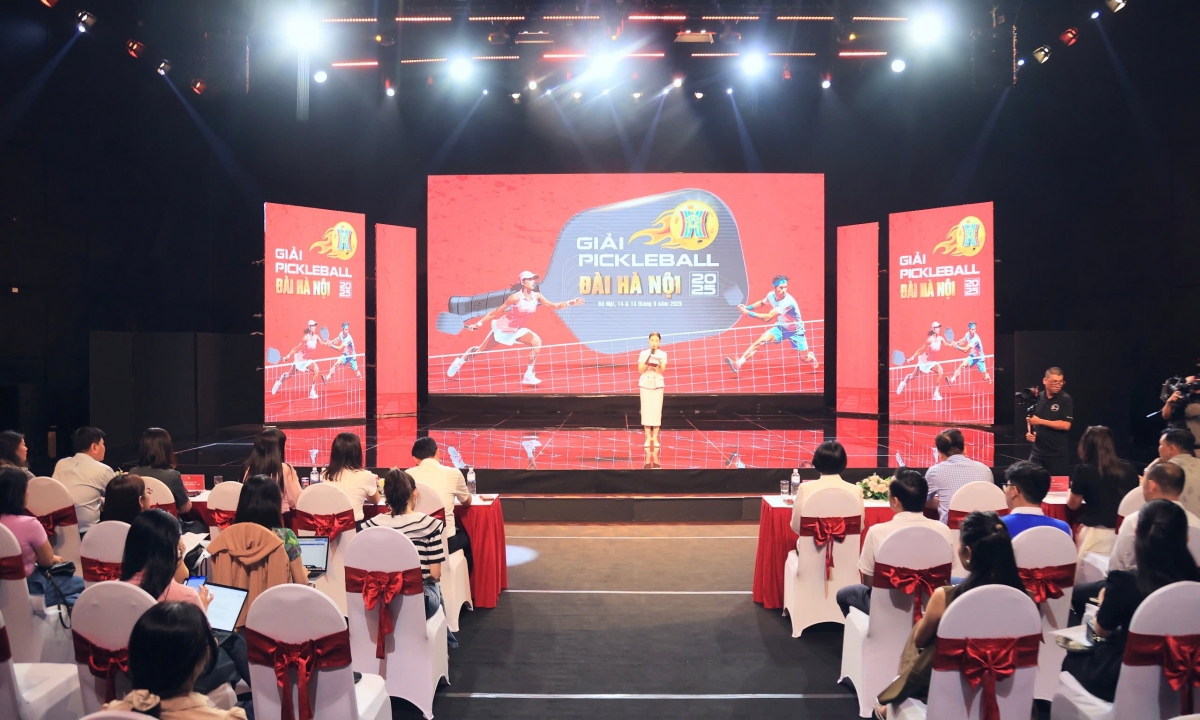 Toàn cảnh buổi họp báoGiải đấu Pickleball Đài Hà Nội 2025