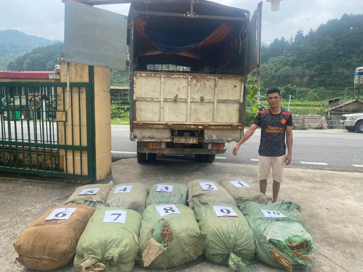 Đối tượng Mùng Văn Tài cùng tang vật bị lực lượng Biên phòng cửa khẩu Sóc Giang tạm giữ.