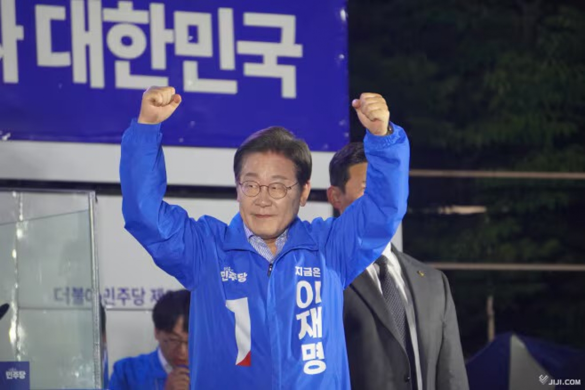 Ứng cử viên Lee Jae-myung đã giành thắng lợi (ảnh Jiji Press)