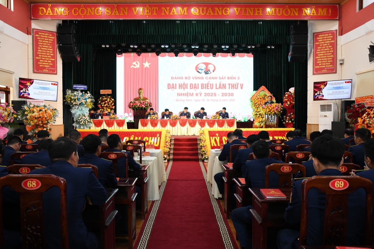 Quang cảnh Đại hội đại biểu Đảng bộ Vùng Cảnh sát biển 2 lần thứ V, nhiệm kỳ 2025 – 2030