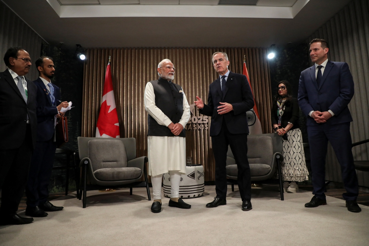 Thủ tướng Ấn Độ Narendra Modi và Thủ tướng Canada Mark Carney tổ chức một cuộc họp song phương trong Hội nghị thượng đỉnh của Lãnh đạo G7 tại Kananaskis, Alberta, Canada ngày 17/6/2025 (Ảnh: Reuters)