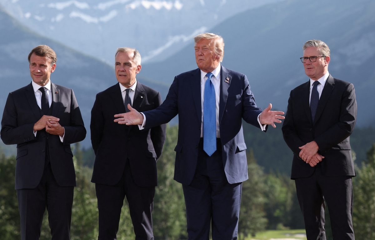 Tổng thống Hoa Kỳ Donald Trump, Tổng thống Pháp Emmanuel Macron, Thủ tướng Canada Mark Carney và Thủ tướng Anh Keir Starmer tham dự Hội nghị thượng đỉnh G7 tai Alberta 