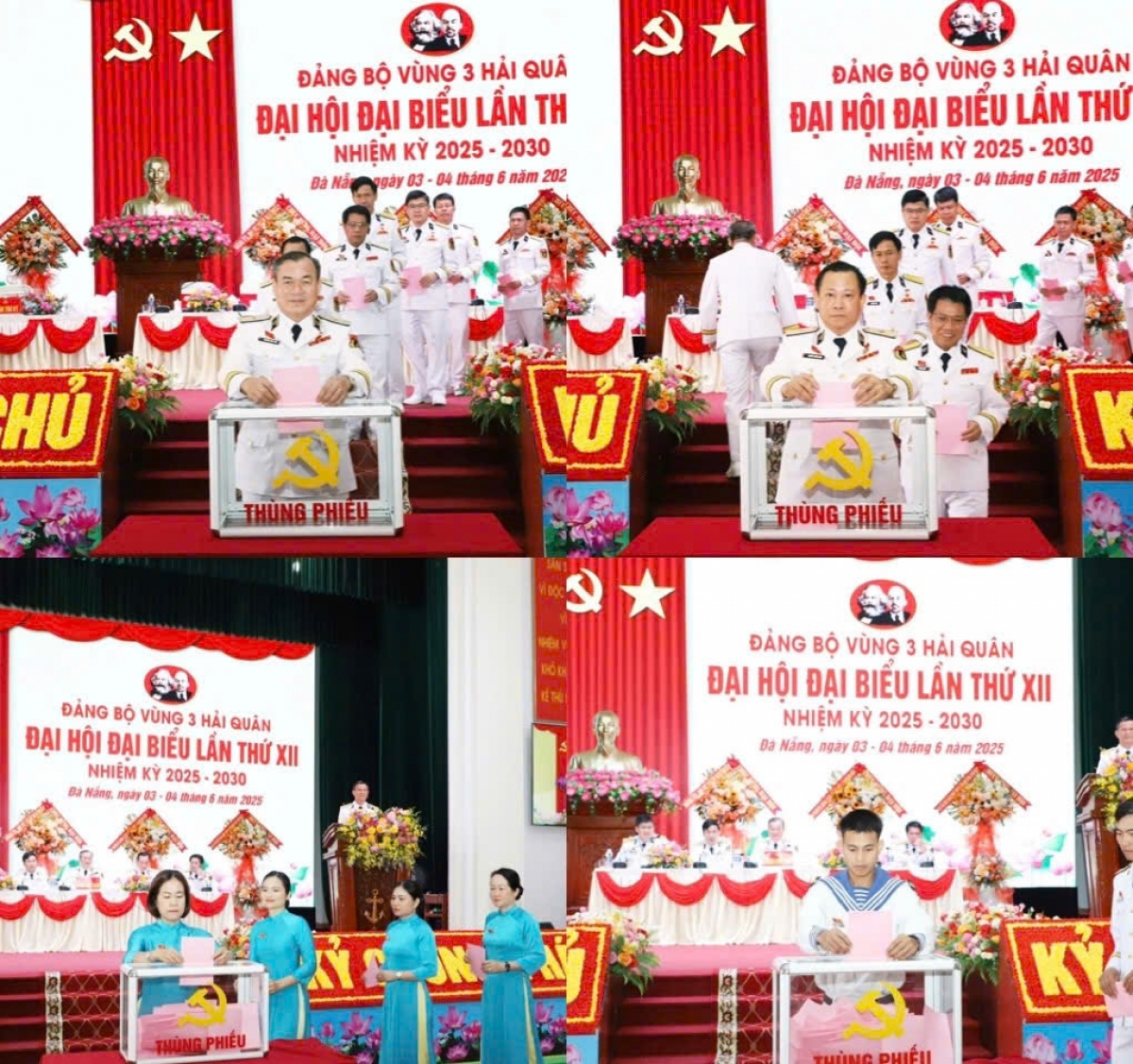 Các đại biểu bỏ phiếu bầu Ban chấp hành Đảng bộ Vùng 3 Hải quân nhiệm kỳ 2025-2030