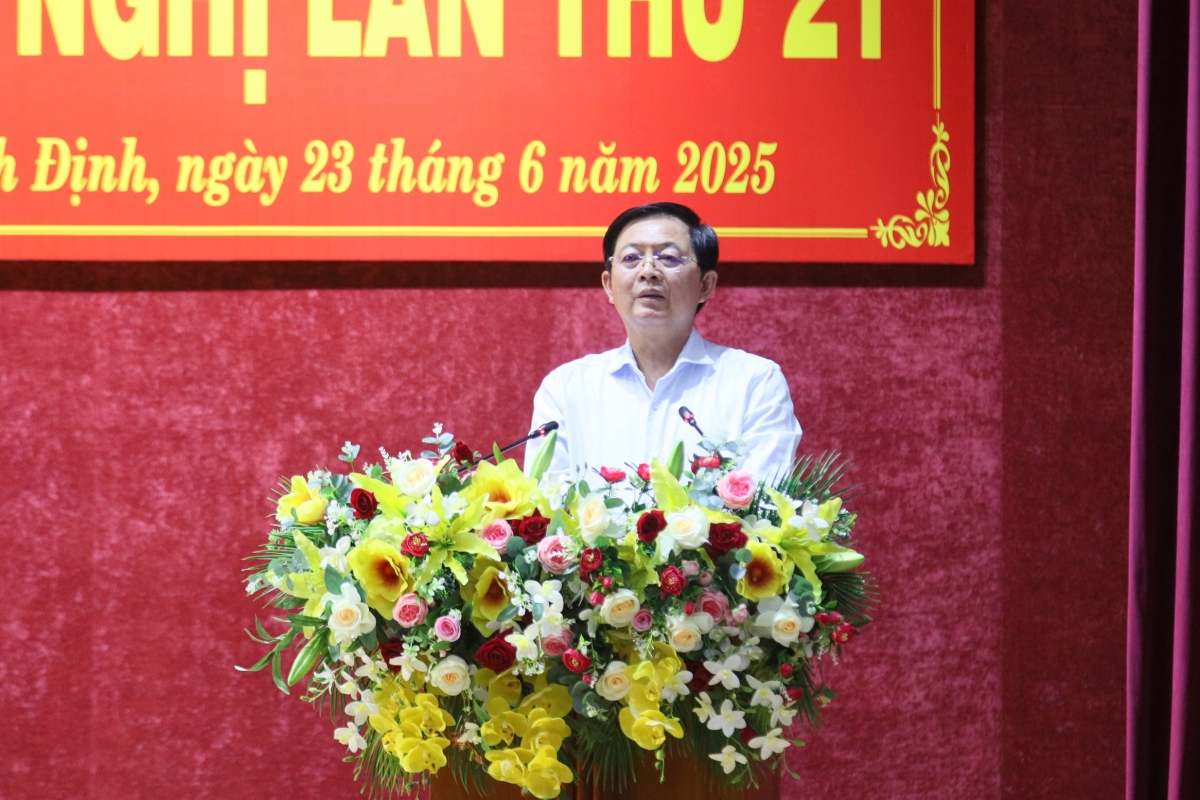 Ông Hồ Quốc Dũng, Bí thứ Tỉnh ủy Bình Định phát biểu tại hội nghị.