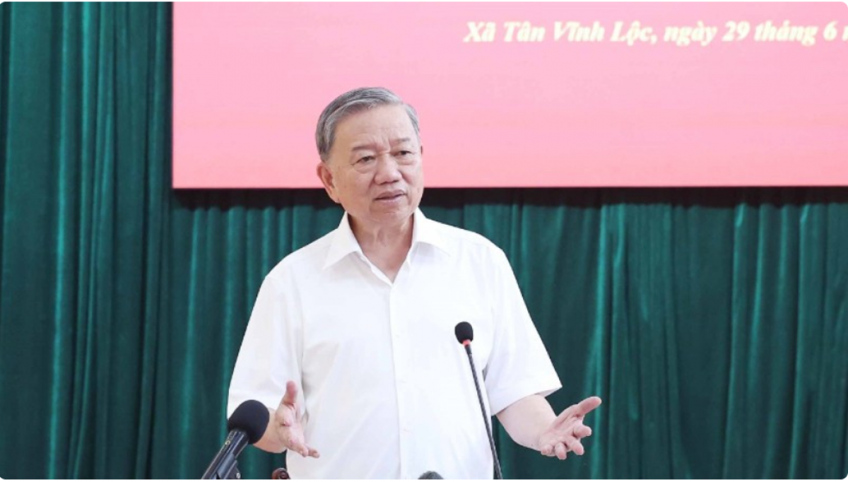 Tổng Bí thư Tô Lâm phát biểu tại buổi làm việc với Ban Thường vụ Đảng ủy xã Tân Vĩnh Lộc, Thành phố Hồ Chí Minh.