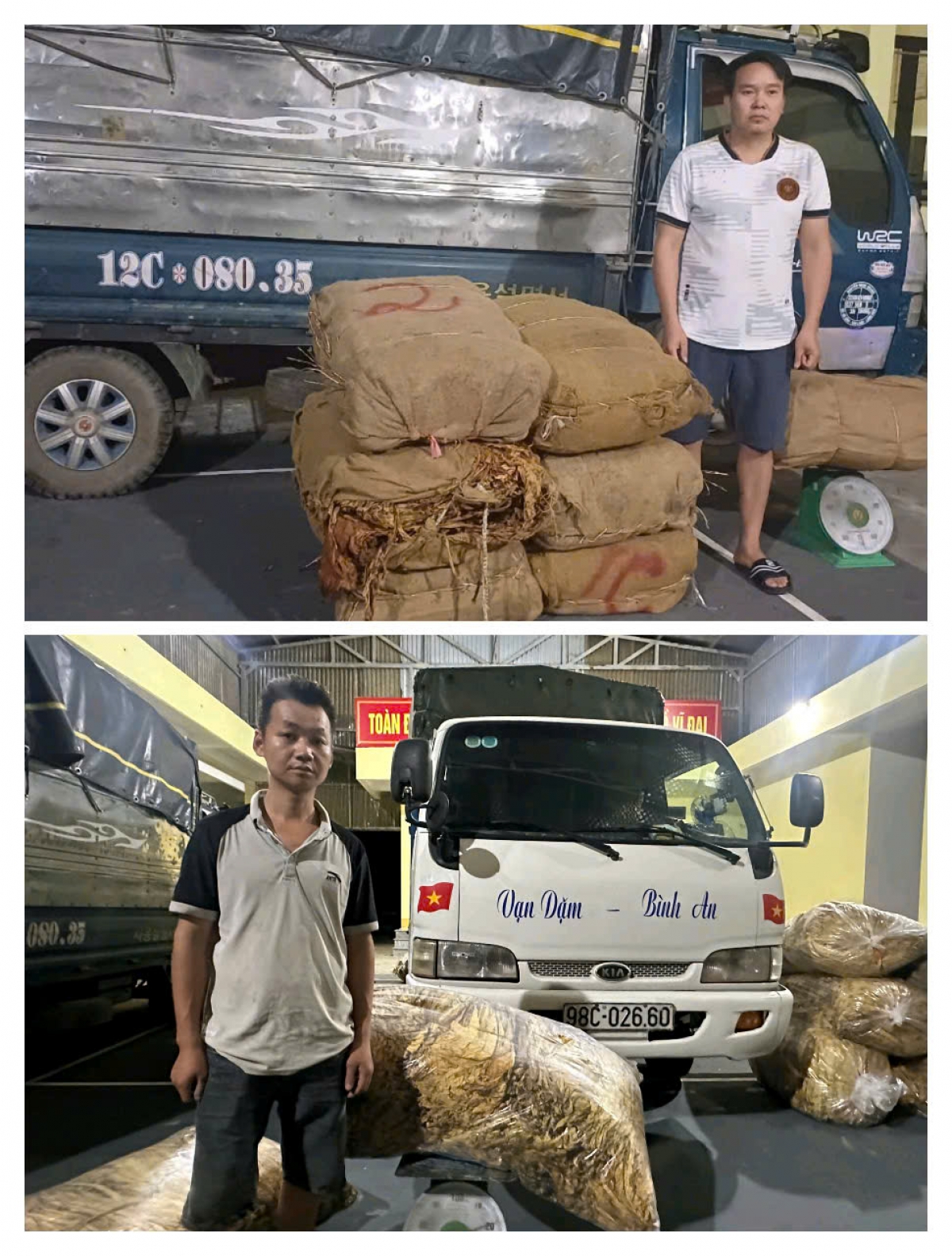 Đối tượng Hoàng Văn Vĩnh (trên) và đối tượng Lương Văn Đạt (dưới) bị lực lượng Biên phòng cửa khẩu quốc tế Trà Lĩnh tạm giữ.