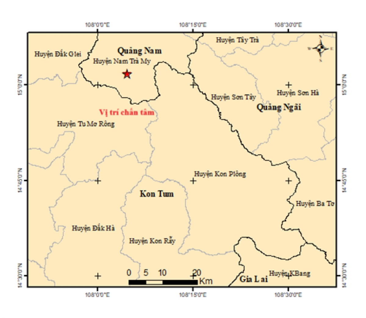 Bản đồ chấn tâm động đất Quảng Nam