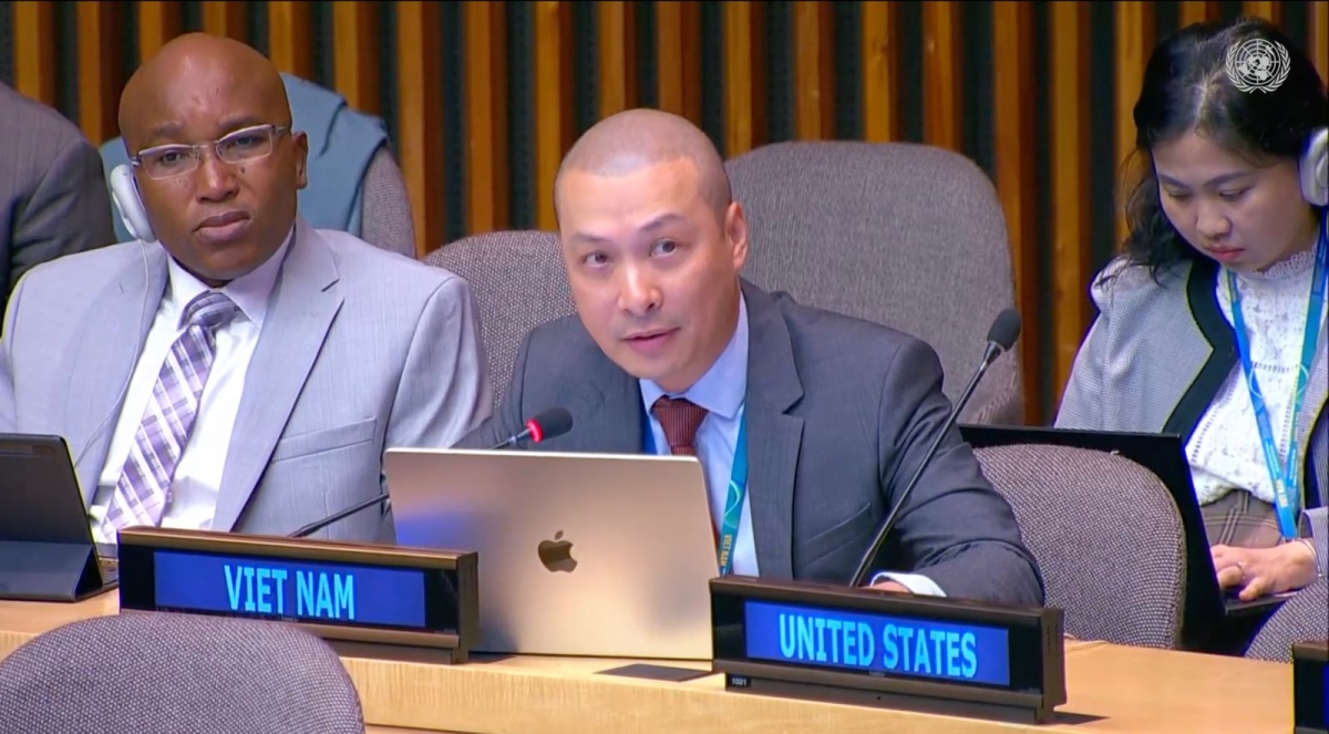 Công sứ Nguyễn Hoàng Nguyên, Phó Trưởng Phái đoàn thường trực Việt Nam tại Liên hợp quốc phát biểu tại sự kiện